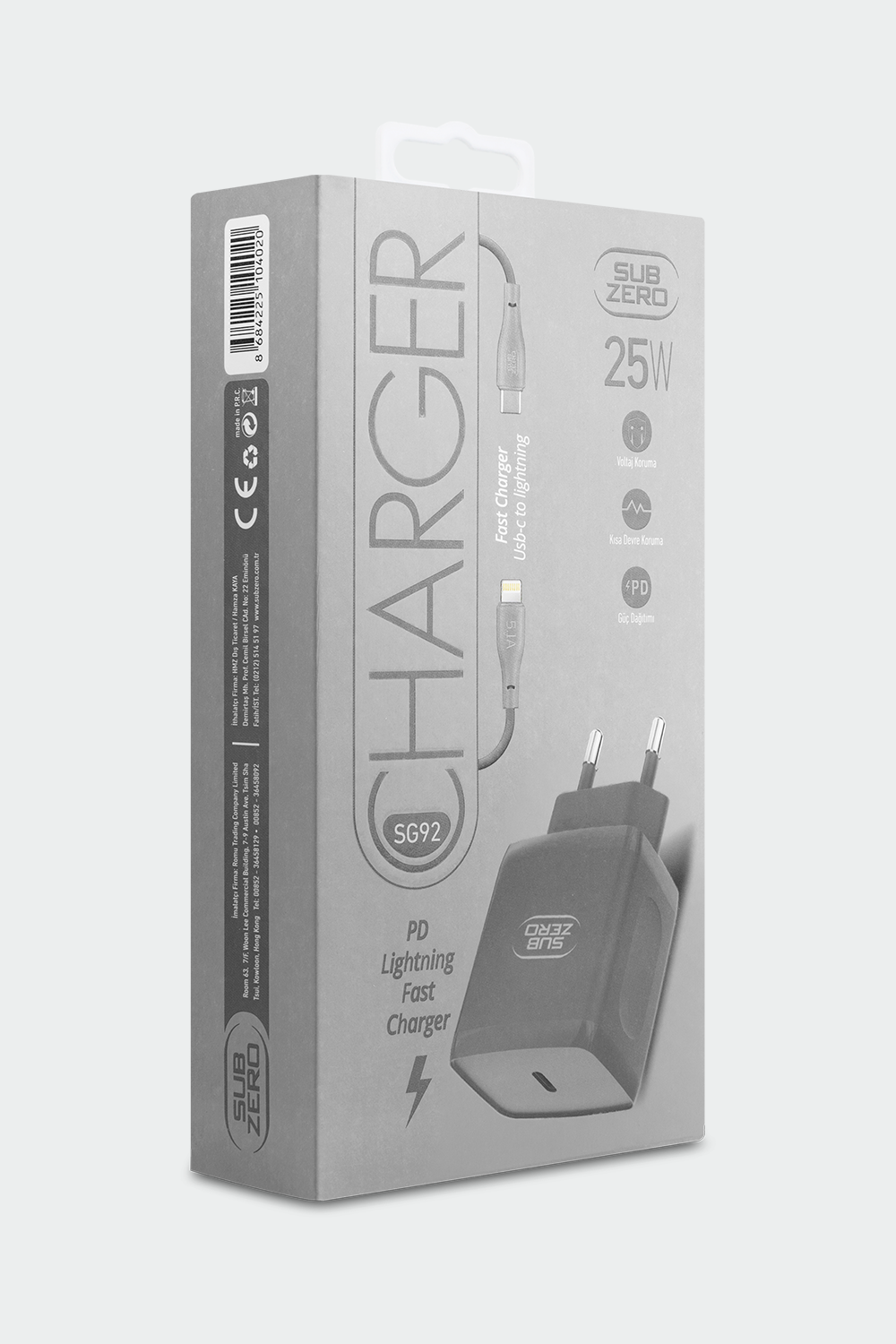 Subzero SG92 25W PD Lightning Renkli Hızlı Şarj Adaptörü ve Kablo SetSubzero SG92 25W PD Lightning Renkli Hızlı Şarj Adaptörü ve Kablo Set