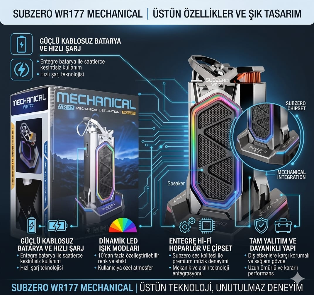 Subzero WR177 Taşınabilir Subwoofer Gaming RGB Magnetic Bluetooth Hifi mega bass Müzik Kutusu