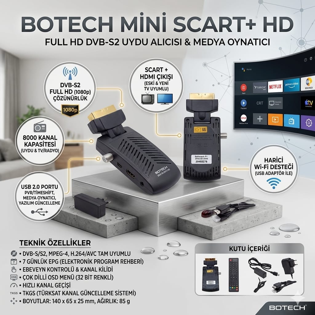 Botech Scart HD mini Uydu Alıcısı Tüplü Tv Ve Led Tv Uyumlu