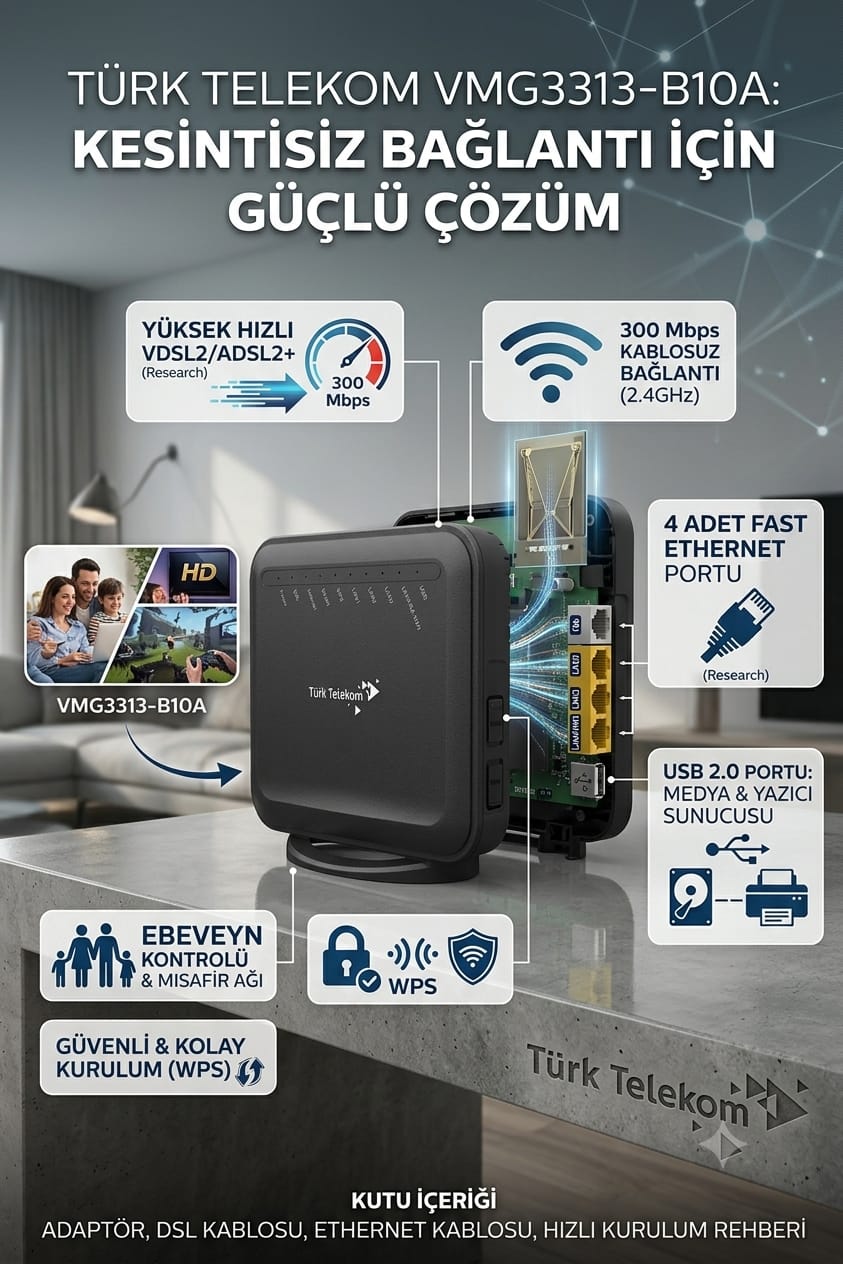 Türk Telekom Modemi VMG-3313-B10A 300MBPS Kablosuz USB Vdsl2/adsl/2 Modem Router