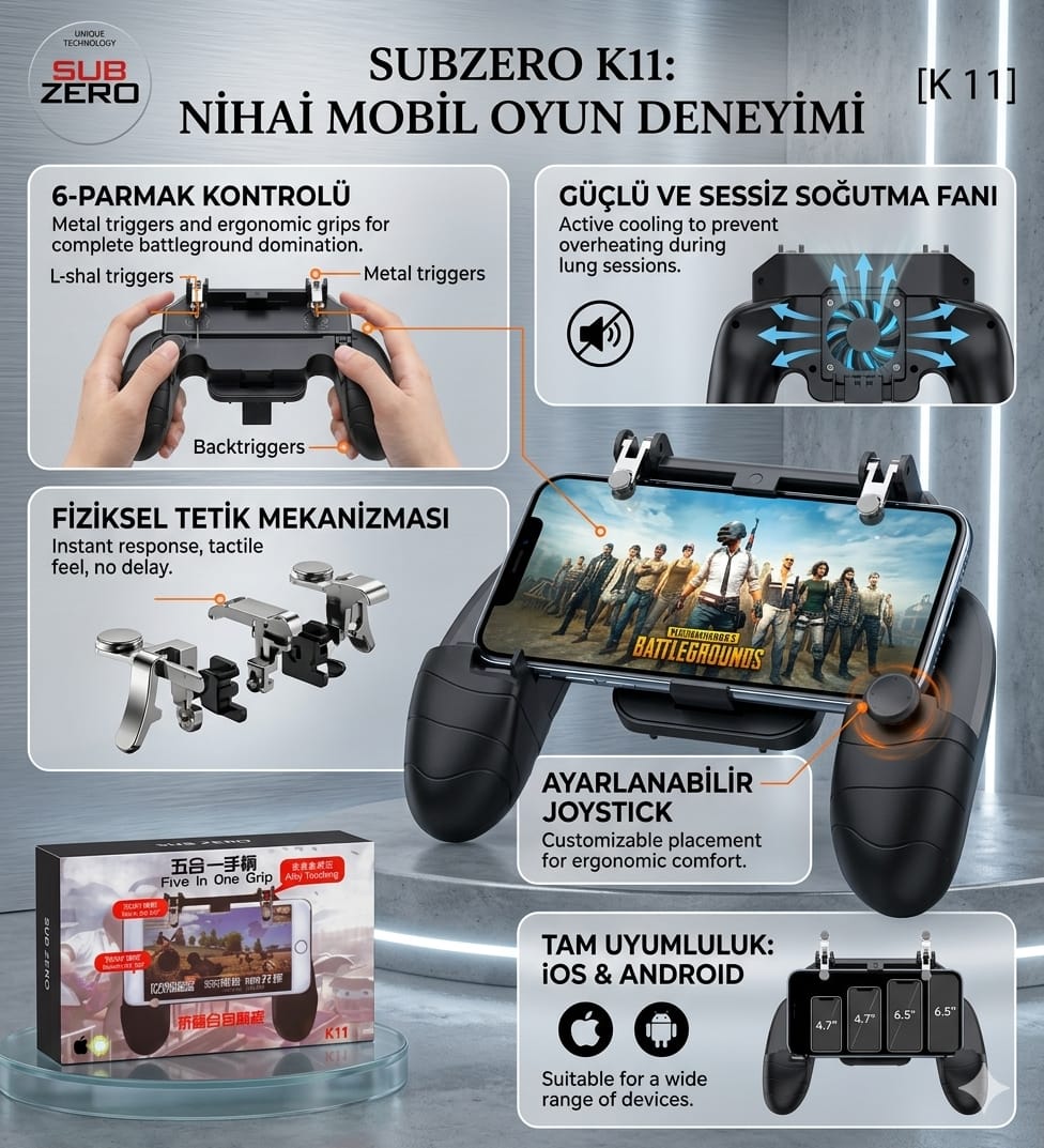 Pubg K11 Portable Game Grip Handle Gamepad Joystick (Siyah)