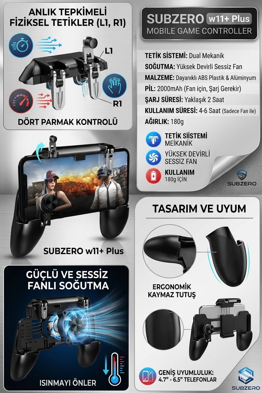 Pubg W11+ Plus Oyun Konsolu Ateşleyici Tetik Joystick Controller Gamepad