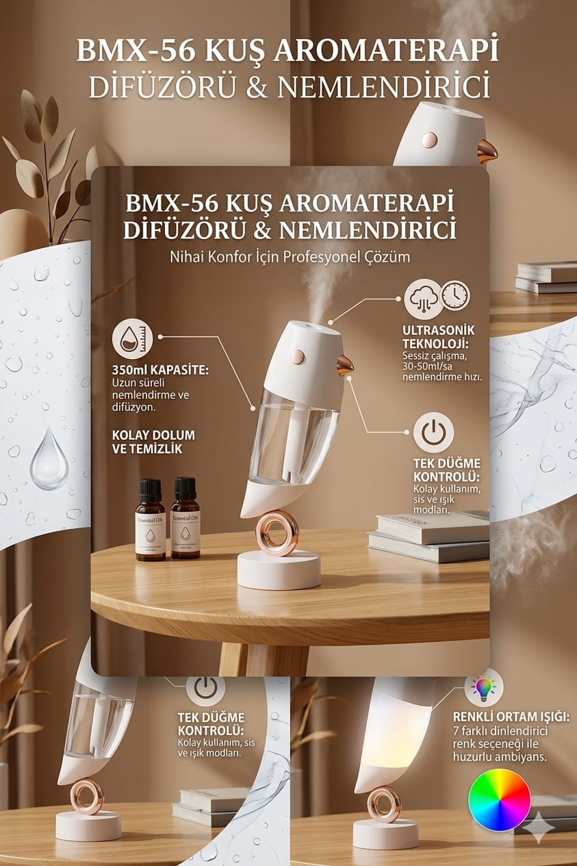 230ml Dekoratif Gece Işıklı Hava Nemlendirici BMX-56