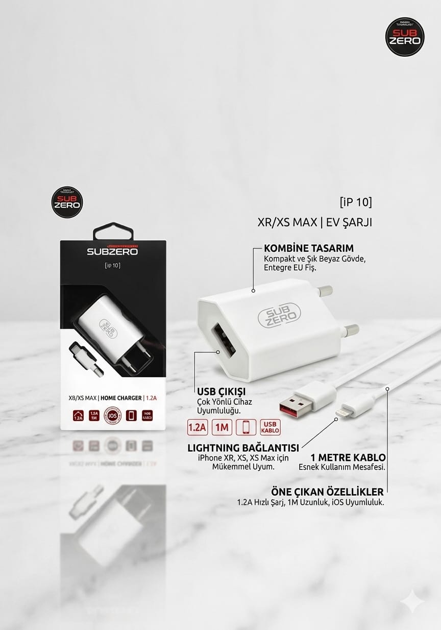 Subzero Ip10 Şarj Aleti Takım Apple Uyumlu iPhone 1.2A