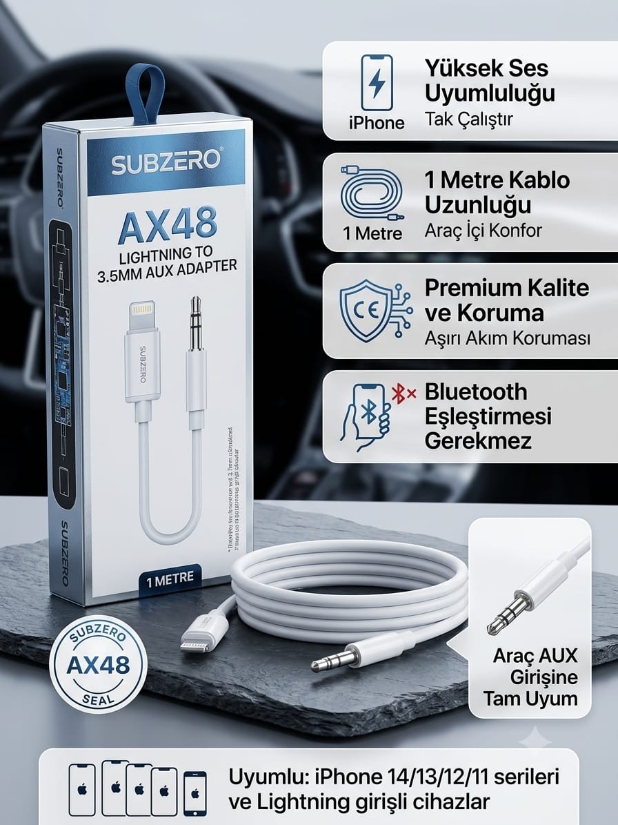 Subzero AX48 Lightning To 3.5 Aux 1m Çevirici Tak Çalıştır