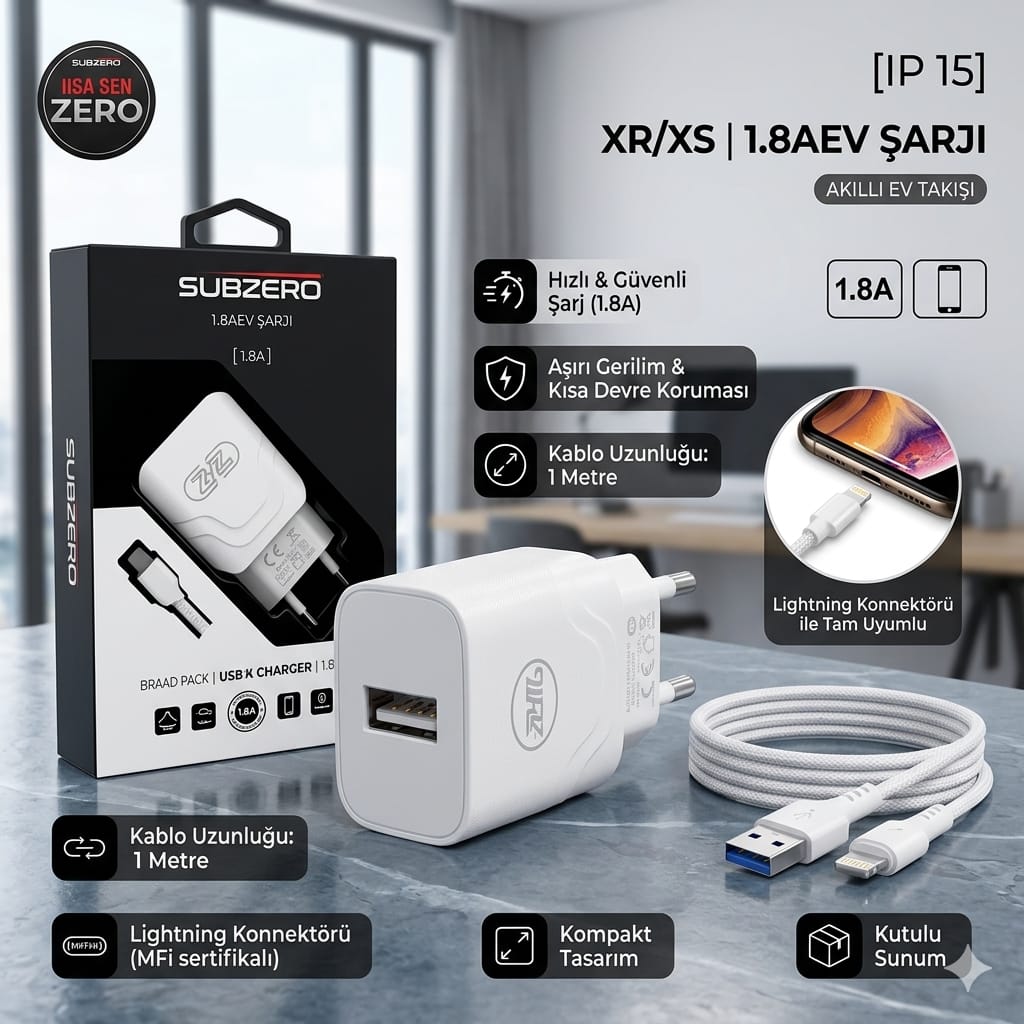 Subzero IP15 5V 1.8A iPhone Lüx Ev Tipi Şarj Aleti