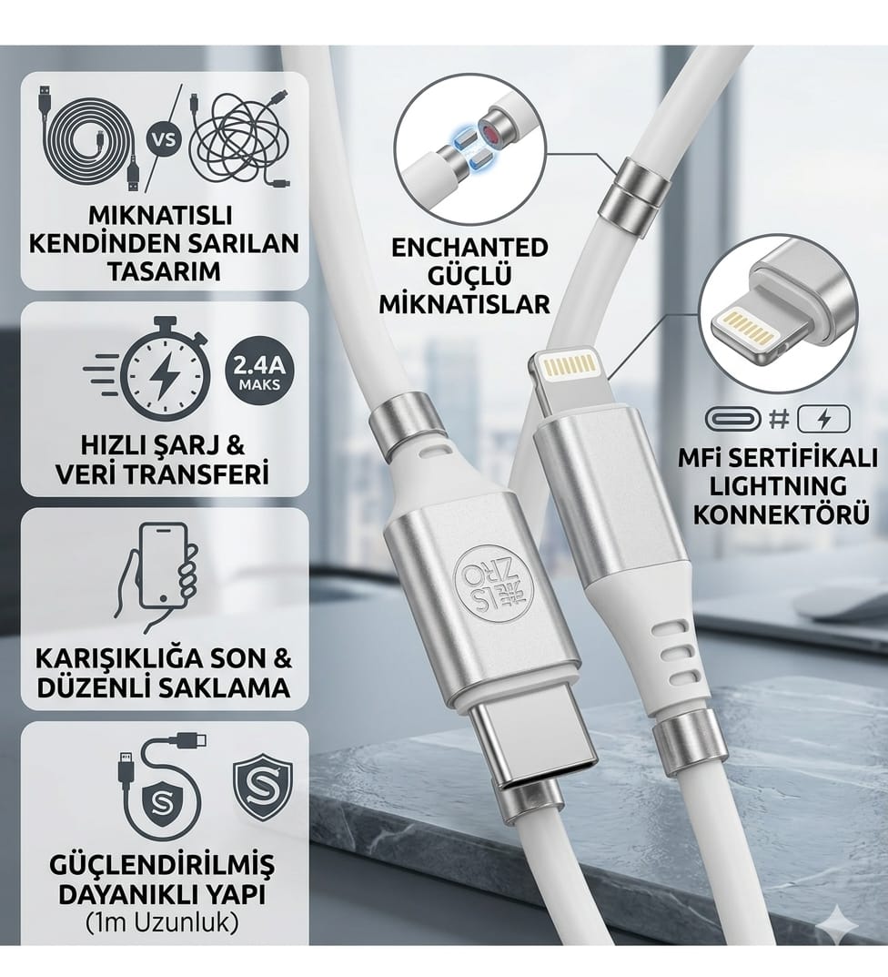 Subzero CL63 Subzero 2400 Mah Mıknatıs Sargılı Iphone-Usb Kablo