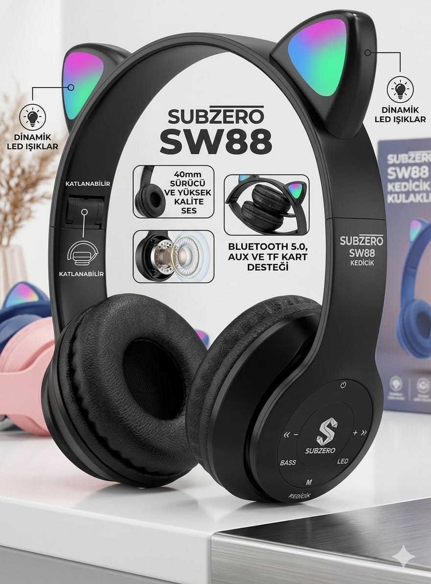 Subzero Sw88 Renkli Katlanabilir Bluetooth Kedicik Kulaklık