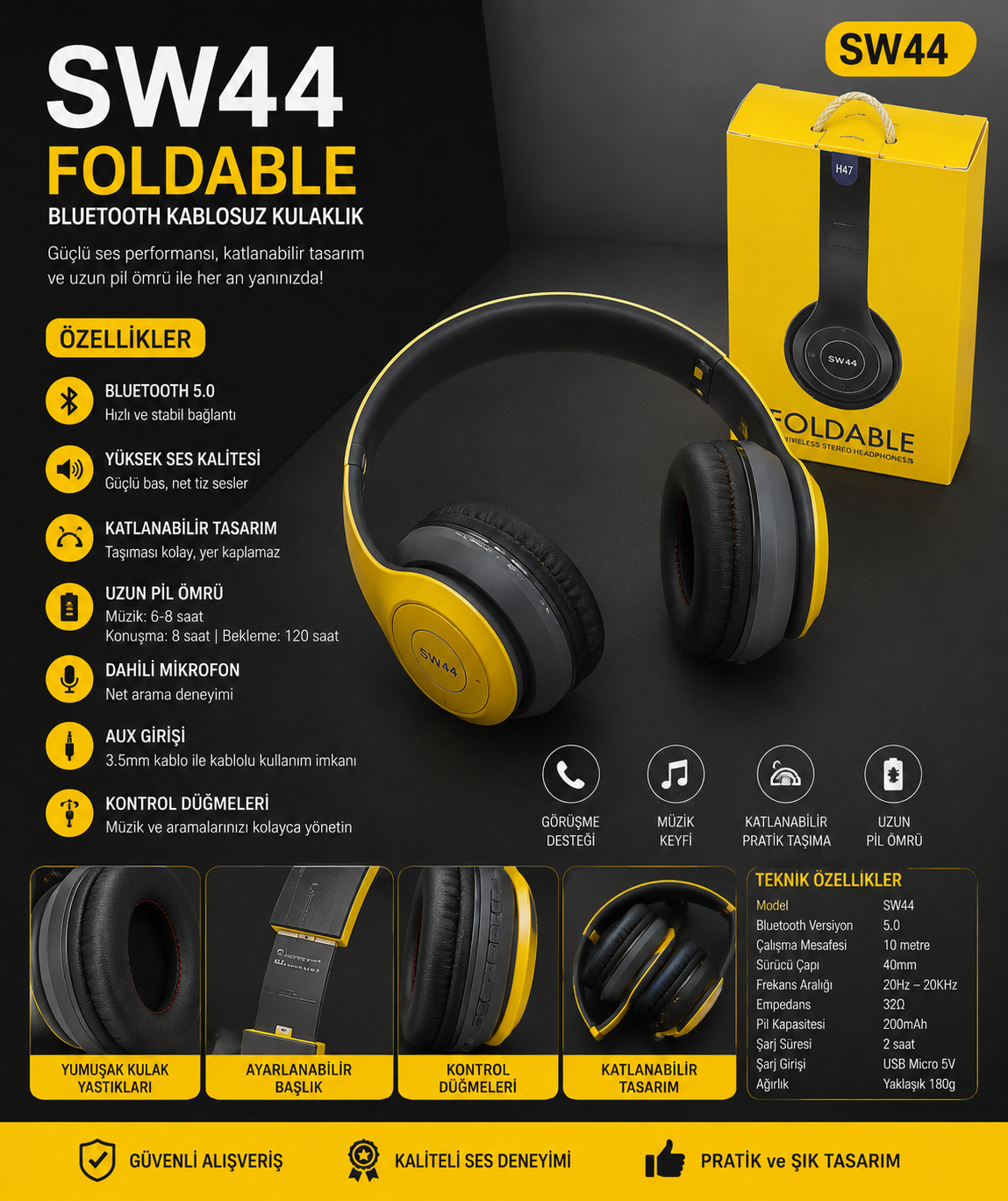 P47 Extra Bass Wireless Bluetooth Kulaklık 5.0+edr Fm Radyo Yeşil