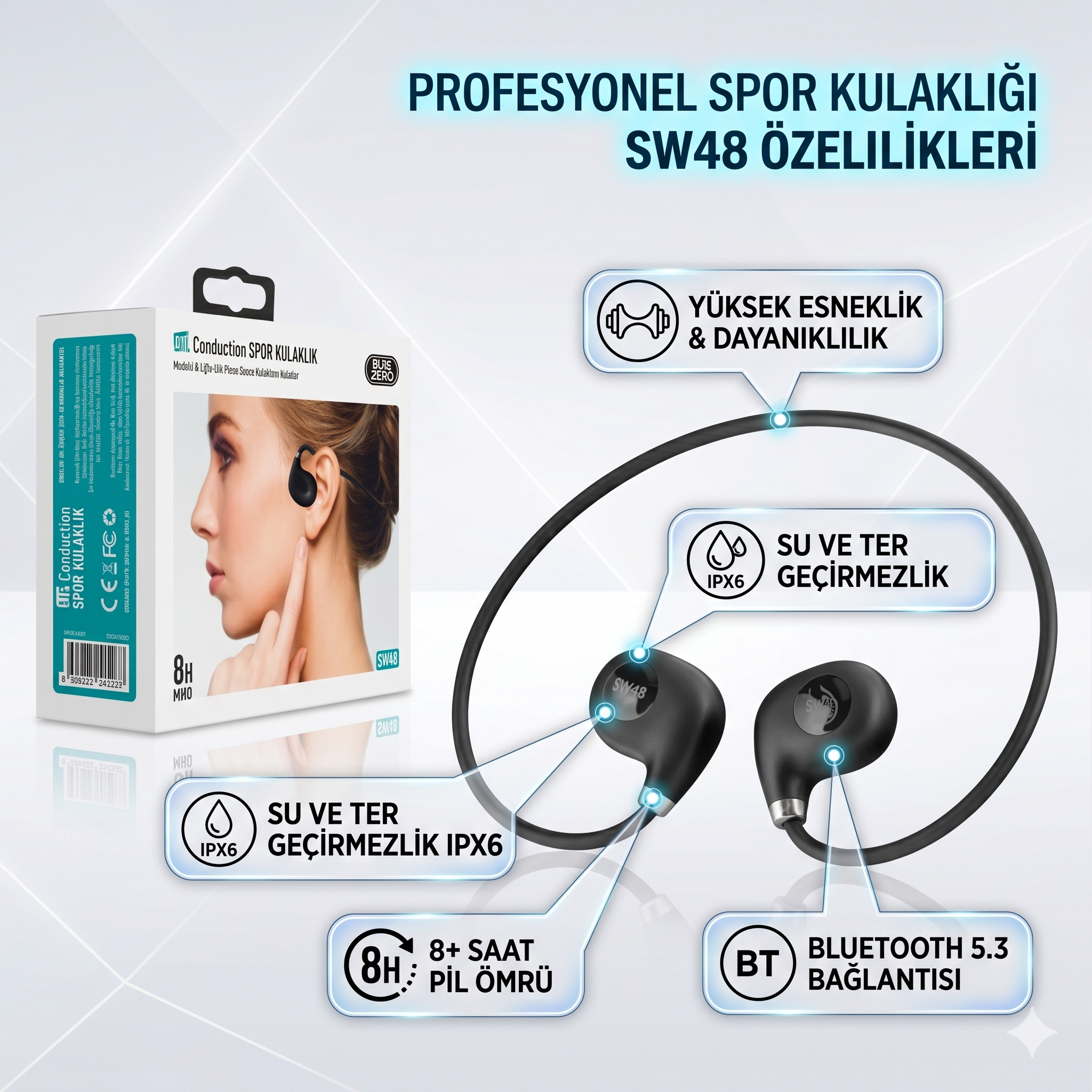 Subzero Sw48 Kablosuz Bluetooth Sporcu Kulaklık BEYAZ 