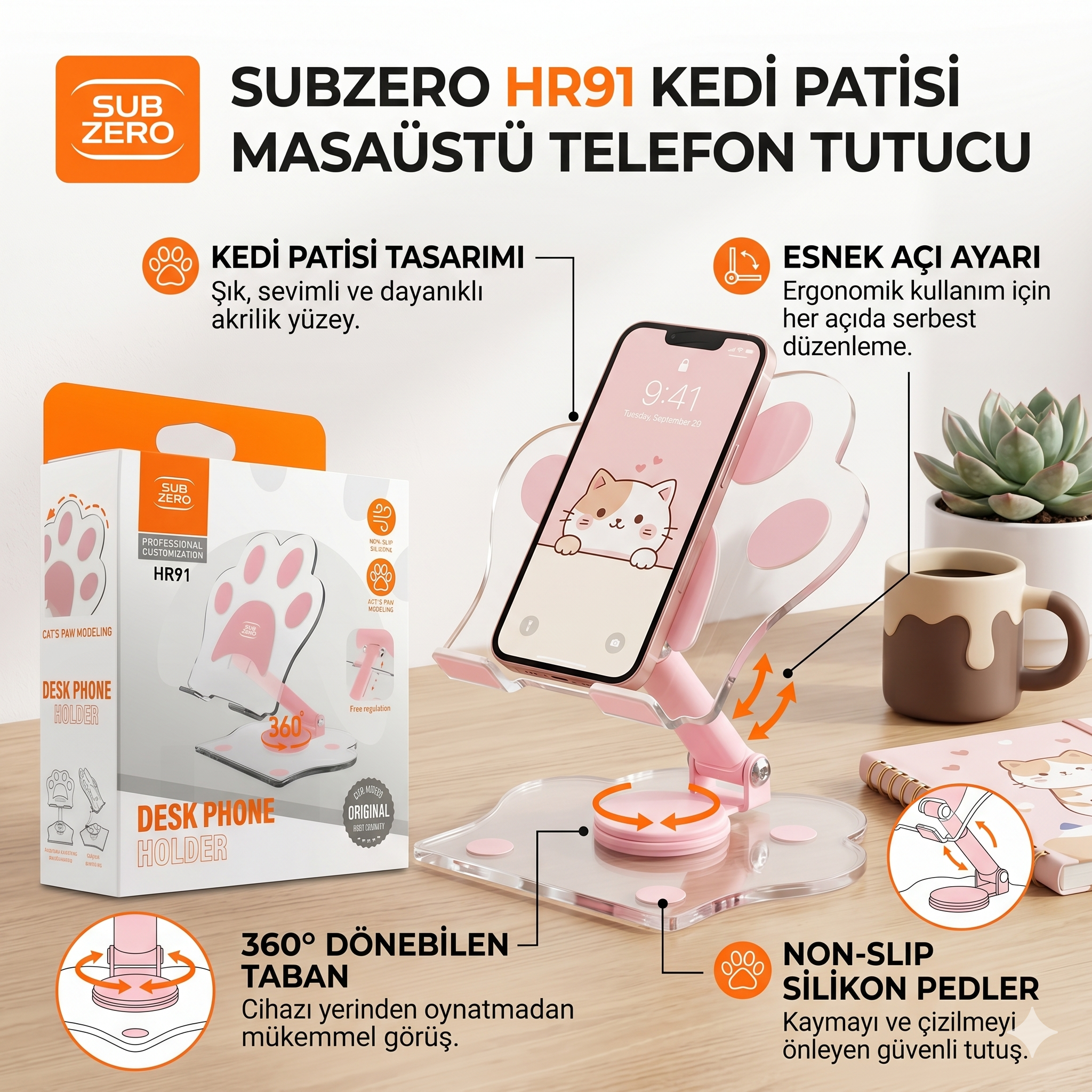 Subzero HR91 Masaüstü 360 Derece Dönen Tablet Tutacağı