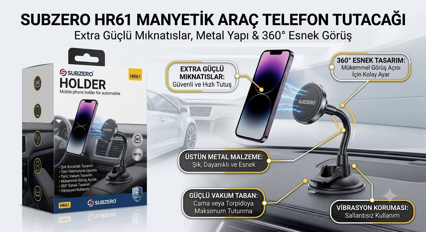 Subzero HR61 Magnetic Ektra Güçlü Metal Telefon Tutacağı
